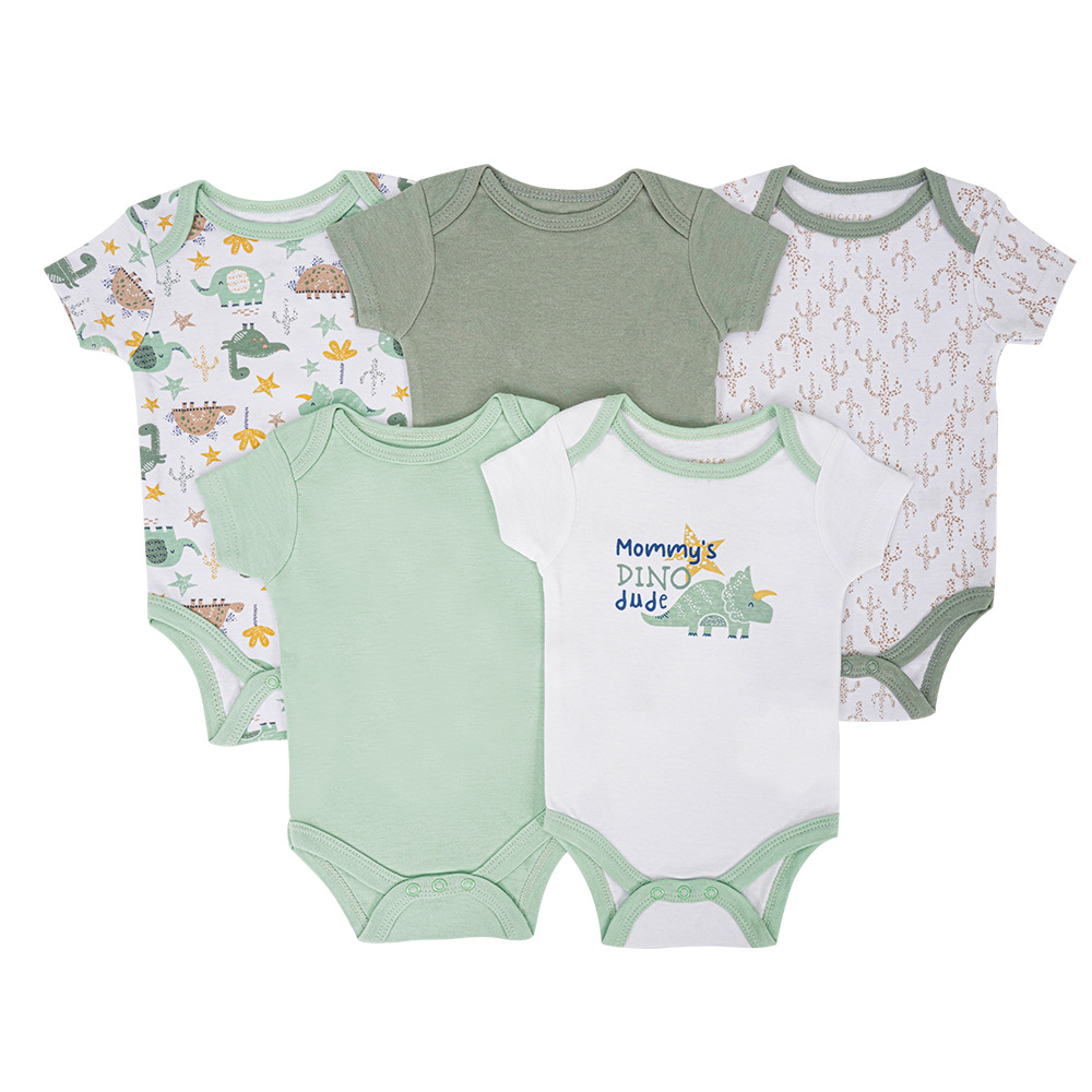 106059819@qq.com Ensemble 5 pièces manches courtes pour bébés de 0 à 9 mois, barboteuse triangle pour garçons et filles, vente en gros de bodies_voghion.com