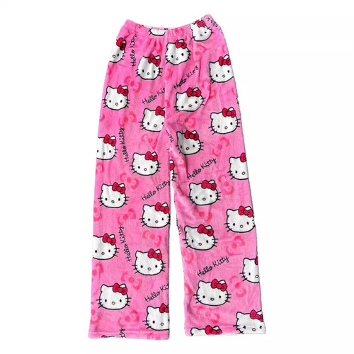 Hello Kitty Halloween Themed Cross-Border Exclusive Thick Women's Fall and Winter Fleece Lounge Pajama Set with Plaid Fabric
