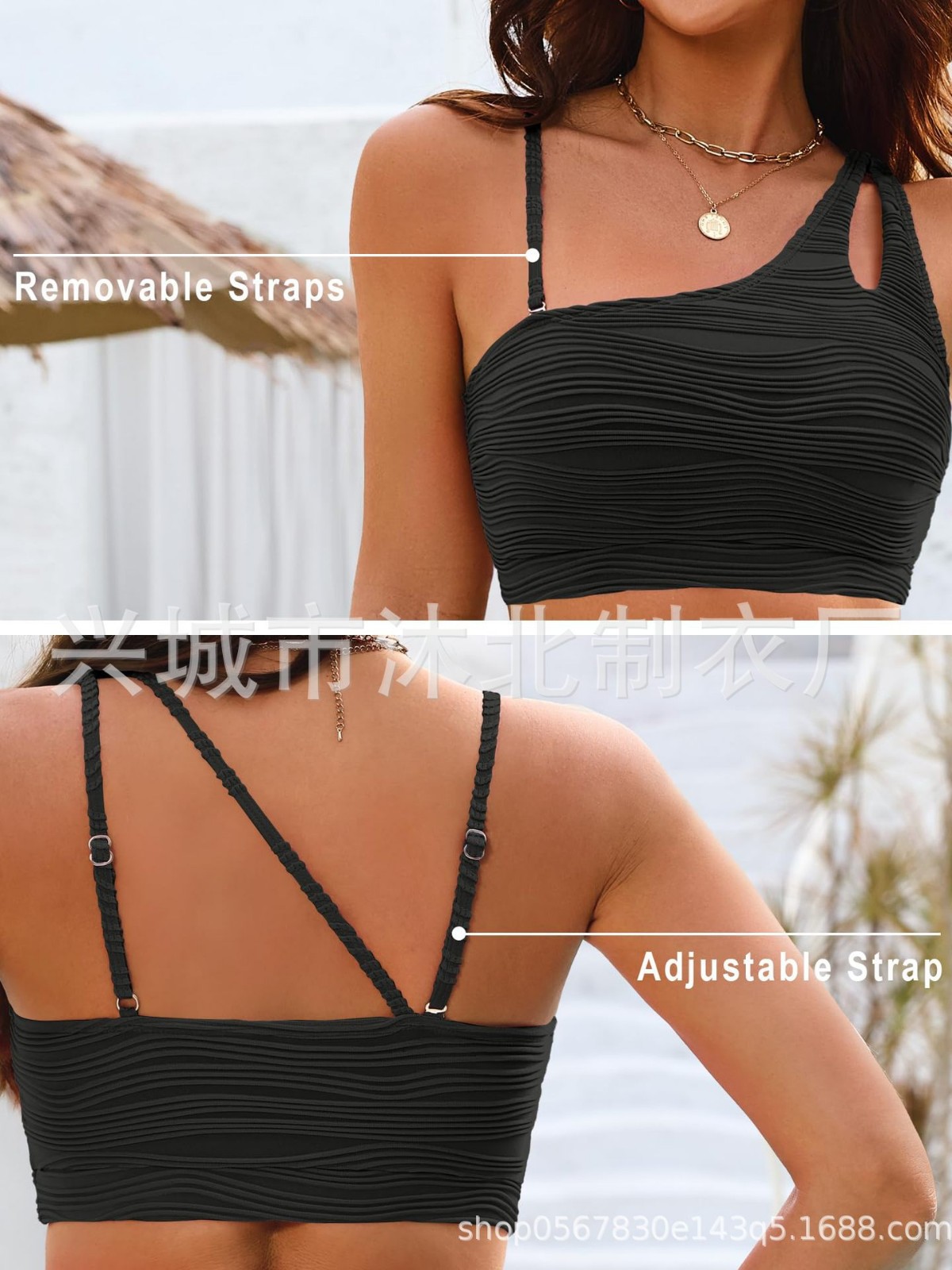 Bikini de Talle Alto para Mujer Set de 2 Piezas de Poliéster con Control de Abdomen para Natación