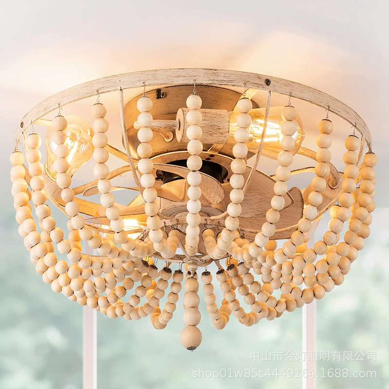 American Style Wooden Beads Living Room Ceiling Lamp Vintage Simple Bedroom Lamp French Garden Dining Room Lamp Classical Homestay Study Lamp