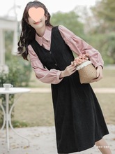 法式黑色灯芯绒背带连衣裙女装春季2025新款减龄漂亮洋气套装裙子