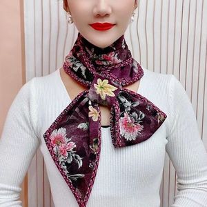 {新赛琦}复古民族风彩色花卉螺纹棉耳朵巾印花古韵围巾长条丝巾