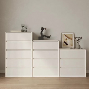 Soft-Packed Solid Wood Cupboard Italian Cream Style Bedside Storage Cabinet Bedroom Storage Cabinet Living Room Three-Drawer Sideboard Shoe Cabinet