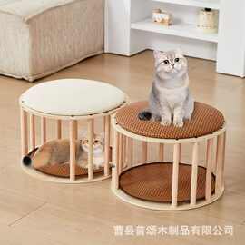 实木猫窝凳四季通用夏季狗窝小型犬猫咪上下铺木质猫窝爬架