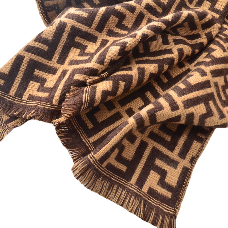 2020 estilo europeo y americano de doble cara bufanda de letra para mujeres Otoño e Invierno Nueva moda cálida Cachemira-como bufanda borla chal