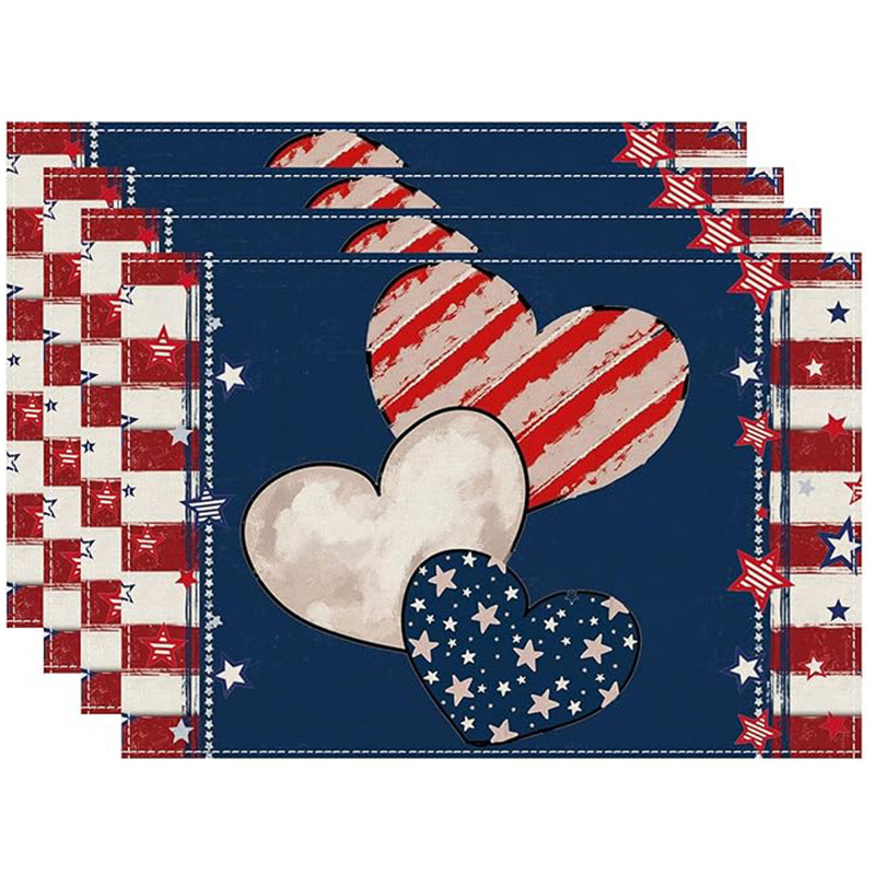 Transfronterizos lino almohadilla de mesa Aliexpress TEMU Amazon almohadilla de mesa cuadrada búfalo rojo almohadilla de Navidad Día de la Independencia