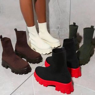 Cross-border foreign trade flying knitting sports short boots women 2021 autumn and winter new independent station women's boots plus size a pedal socks boots