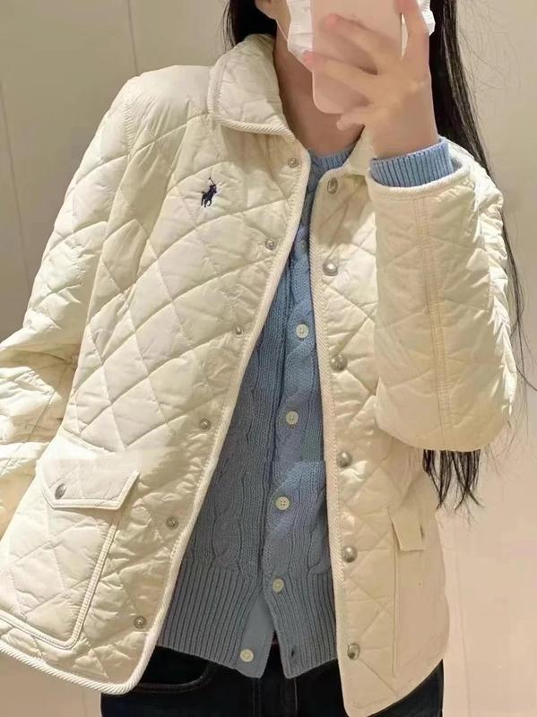 Xiaoma~Ball 冬菱形ラペルコントラストカラー多用途スモールフレグランスダウンジャケットスリムで軽い菱形コットンジャケット|undefined