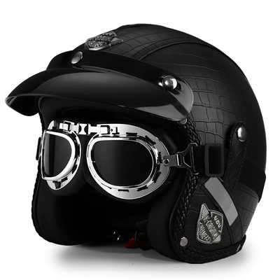 Motosiklet dəbilqələri — and winter pedal 3/4 helmet - m-crocodile-pattern-black-silver-mirror-free-brim-face-towel