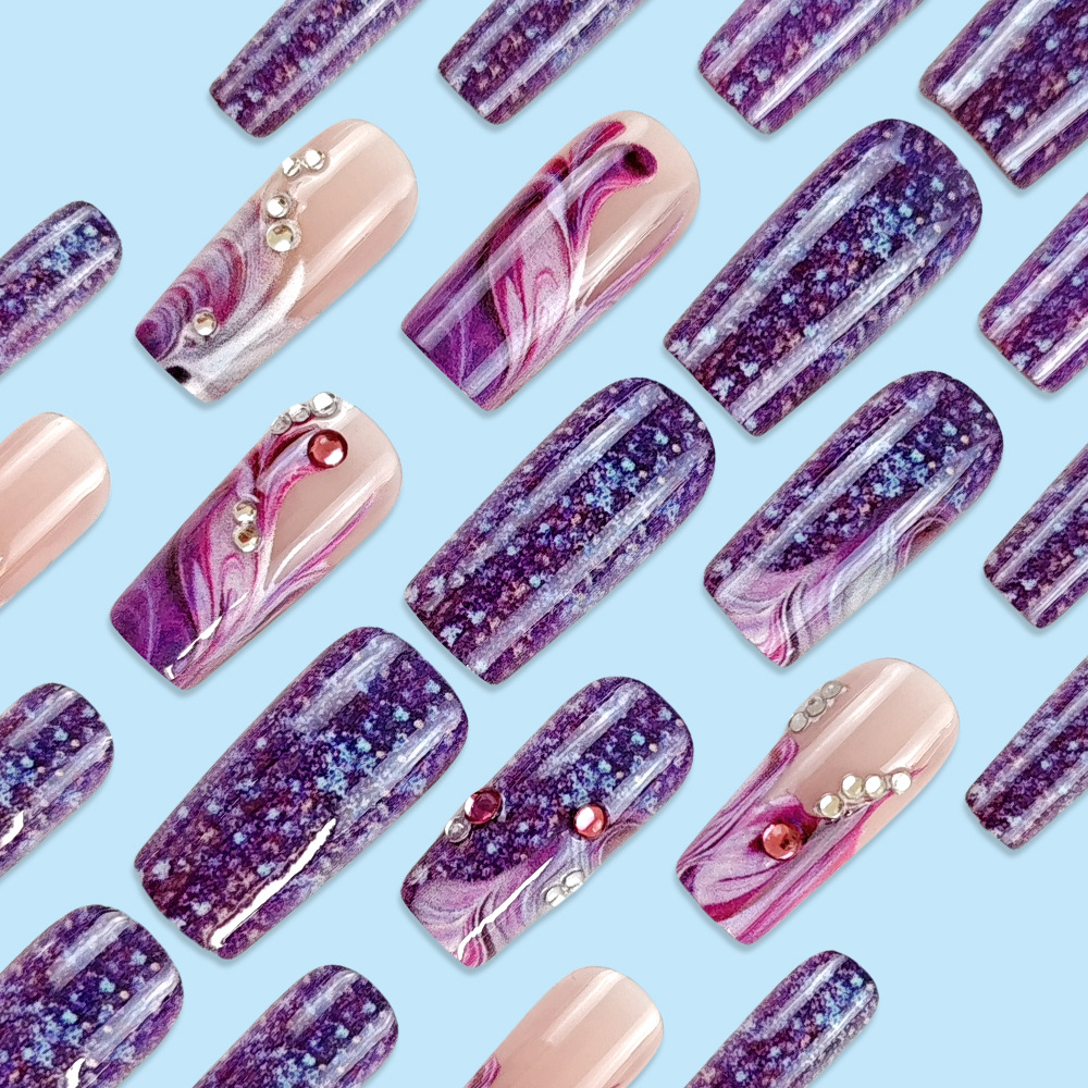 Púrpura Yunliu arena francesa manicure parche de uñas estrella gradiente parche de uñas al por mayor Europa y América venta caliente de diamantes para usar uñas