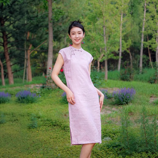 Hundred Hemp Stand Collar Women's Cheongsam Retro Dress New Chinese Style Fashionable Summer New Chinese Style Cheongsam