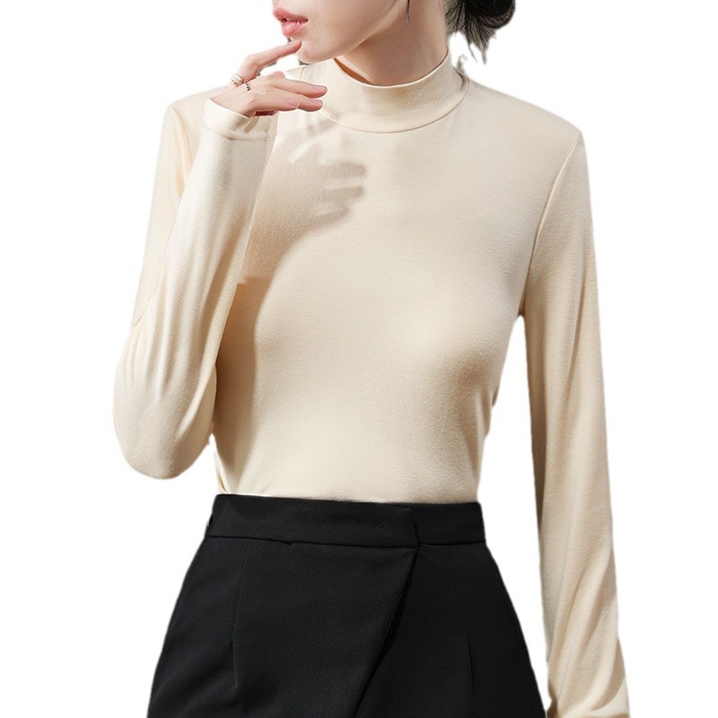Camisa de fondo de terciopelo de cuello alto pequeño color café para mujer 2024 nuevo estilo interior de manga larga con ropa de fondo de piel cálida de estilo occidental de moda de otoño e invierno image 5