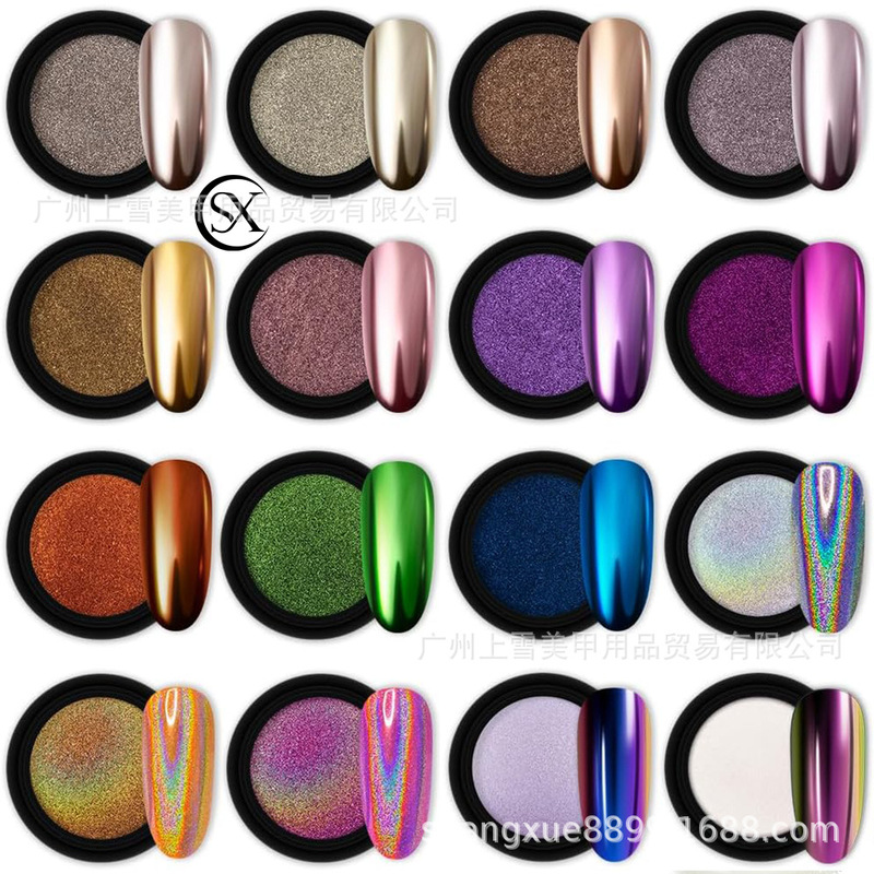 Artdone 16 Cans of Chrome Nail Powder for Nail Art, Fimo 1g/can, Magic Mirror Powder