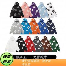 跨境新款发泡木棉花卫衣卫裤情侣套装新款美式连帽长袖