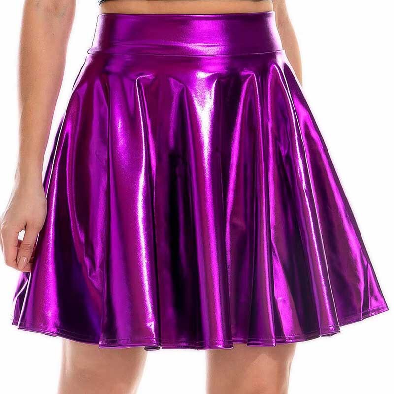Amazon Cross-Border Women's Short Skirt Glossy Metallic Patent Leather Bronzing Mini Umbrella Skirt Club Holiday Performance Skirt