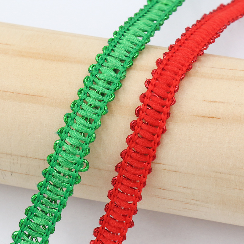 Venta caliente transfronteriza 0,8 cm poliéster color brillante ciempiés cinta de encaje color Navidad pequeña cinta textiles para el hogar accesorios de iluminación