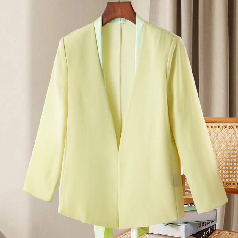 Comes with a Silk Scarf, High-End Acetate Blazer for Women, New Spring and Summer Style, Versatile Slim-Fit Long-Sleeved Linen Suit Top