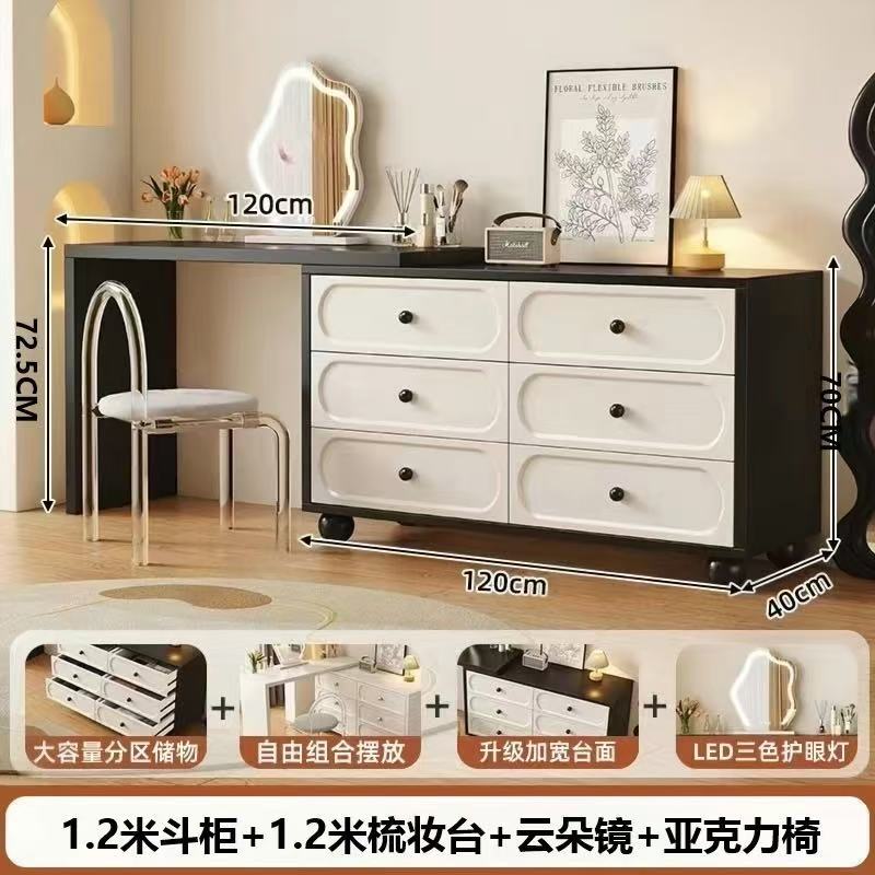 Xuanhei 120 테이블 + 120 검정색 세트 흰색 6단 서랍장 + 거울 + 의자