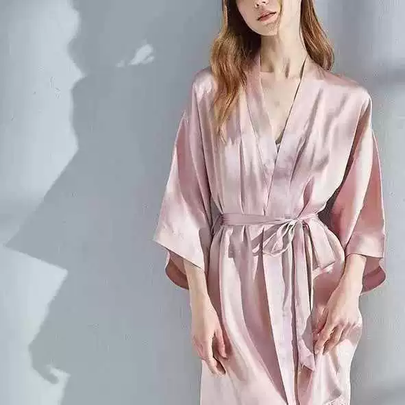Женский длинный шелковый халат, летняя тонкая пижама-robe, европейский стиль, пояс на талии