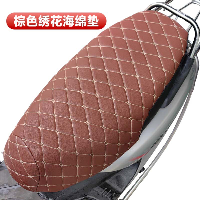 Electric car cushion, Motuoche Leather Embroidery Composite Sponge - brown-embroidered-sponge-pad-m-size
