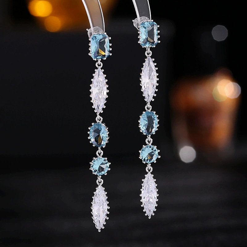 Серебряная игла, длинные серьги для скульптурирования лица, цирконий, образец серебро 925, стиль легкая роскошь, высокий качество