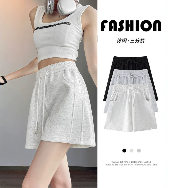 Women's summer sports shorts, thin, loose, casual, high-waisted, wide-leg, straight-cut, pure cotton, suitable for running and students Women's summer sports shorts, thin, loose, casual, high-waisted, wide-leg, straight-cut, pure cotton, suitable for running and students