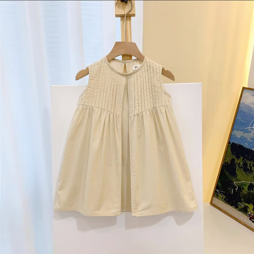 Summer  New Girl's Dress for Baby Girls, Trendy Children's Sleeveless Dress, Fashionable Street Style Simple Backless Dress