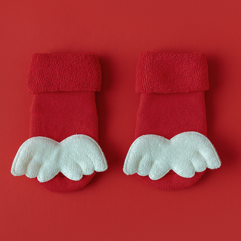 Hombres y mujeres recién nacidos, bebés, niños pequeños, una clase de algodón peinado, otoño e invierno, más calcetines rojos cálidos y gruesos de terciopelo