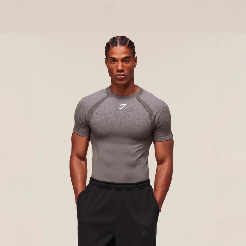 Cross-Border New Men's Running Sports Tight-Fitting Shirt, Breathable and Quick-Drying, Men's Half-Sleeve Gym Shark Fitness Short-Sleeve Shirt