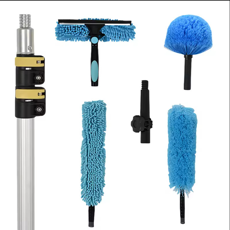 Dust Collector Kit with 5-12 Feet Aluminum Telescopic Extension Rod Window Absorbent Squeegee Spider Web Superfine Fiber