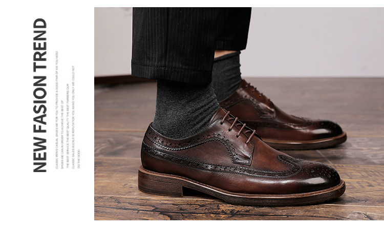 Nové kožené boty pro muže, kožená vrstva z hovězí kůže, britský styl, Brock vyřezávané, svatební boty._voghion.com