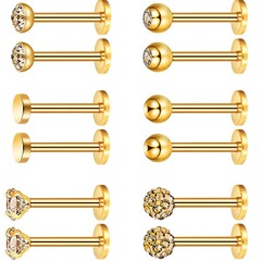 Cross-border popular new stainless steel earring set of 12 pieces, colorful diamond stud earrings, nose piercing earrings, lip piercing earrings, tongue piercing earrings, piercing accessories