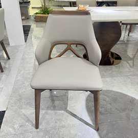 新中式餐椅欧式简约现代餐厅软包酒店休闲韩式PU皮别墅实木椅子