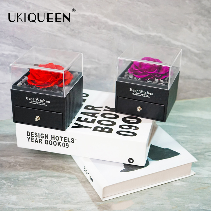 Naxi reina eterna flor Acrílico caja de joyería flores rosa al por mayor caja decorativa regalo del Día de San Valentín