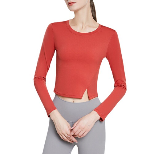 Cross-border Europe and America new style sports long-sleeved women's waist slimming fitness clothes quick-drying breathable yoga tops wholesale 