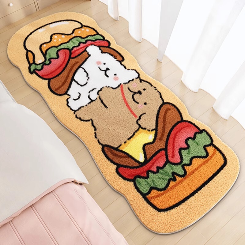 Cute Cartoon Line Puppy Imitation Cashmere Bedside Blanket Water-Absorbent Non-Slip Bedroom Decorative Carpet Cooling Sofa Floor Mat