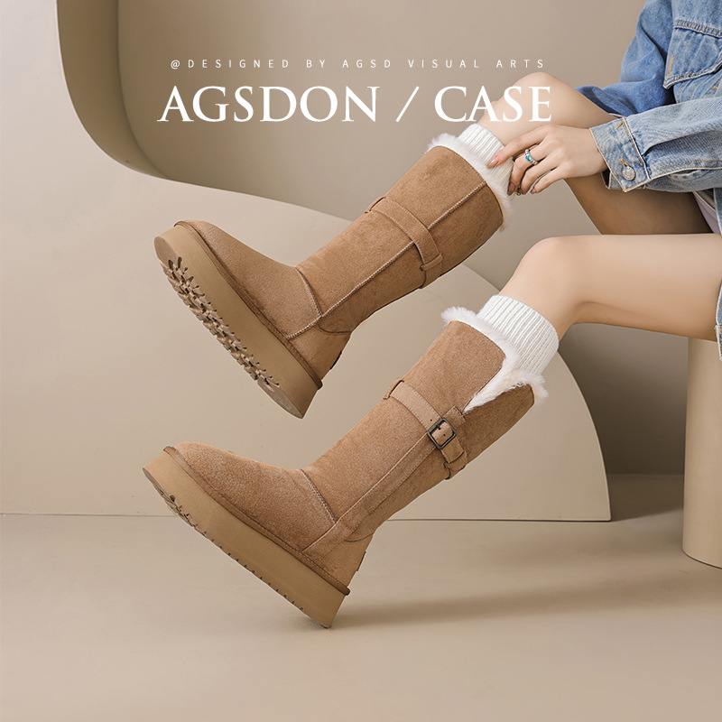 Botas de nieve de cañón largo para mujeres 2025 nuevo invierno plegable dos zapatos de algodón de lana gruesa de tubo medio