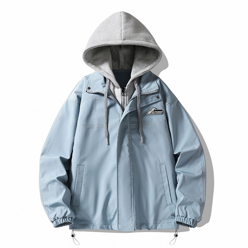 Falsa chaqueta con capuzas de dos piezas, chaqueta vintage para hombres, primavera y otoño, estilo japonés retro, moda suelta, guapo