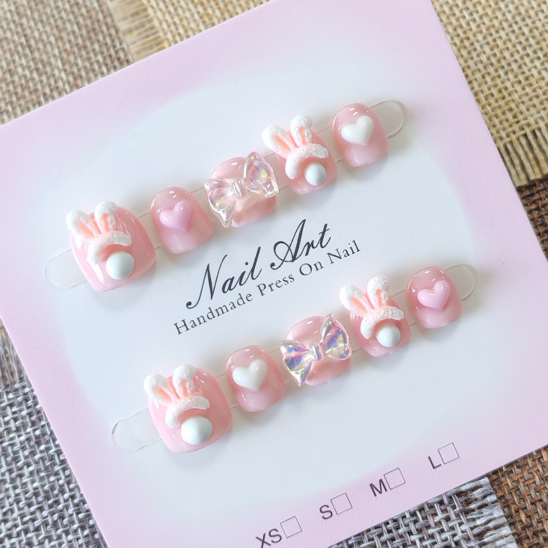 3-6-12-year-old children wear cartoon big-eared pink rabbit nail art, cute baby nail stickers for students' handmade nail designs 3-6-12-year-old children wear cartoon big-eared pink rabbit nail art, cute baby nail stickers for students' handmade nail designs