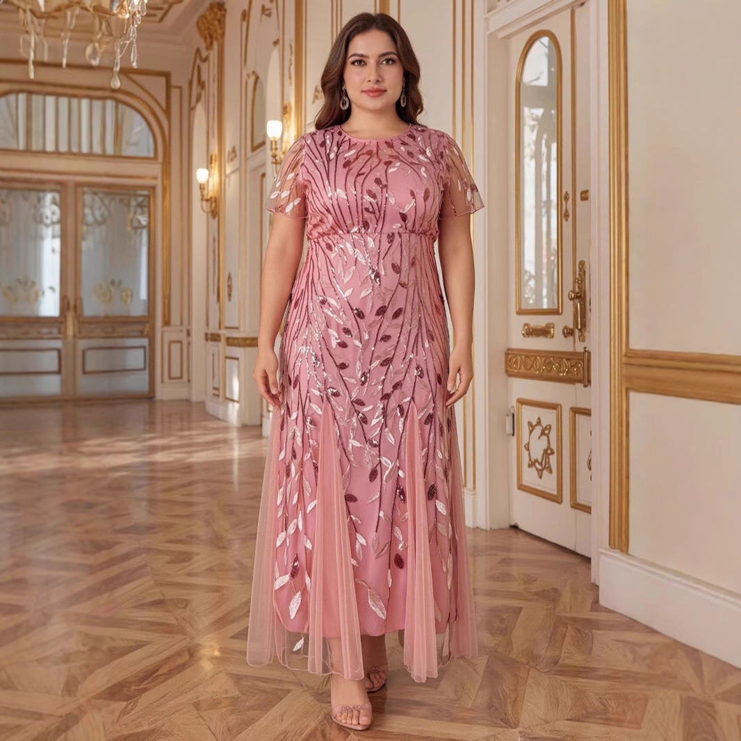 Cross-border European and American plus size Women's dress Light Luxury Fashion Gauze Evening Dress Women's Muslim Long Dress Wholesale