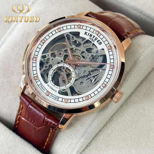 KINYUED male and female couple mechanical watch hollow mechanical watch matching watch live broadcast couple watch