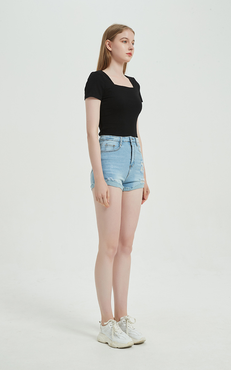 High Waist Stretch Denim Shorts NSSY78024