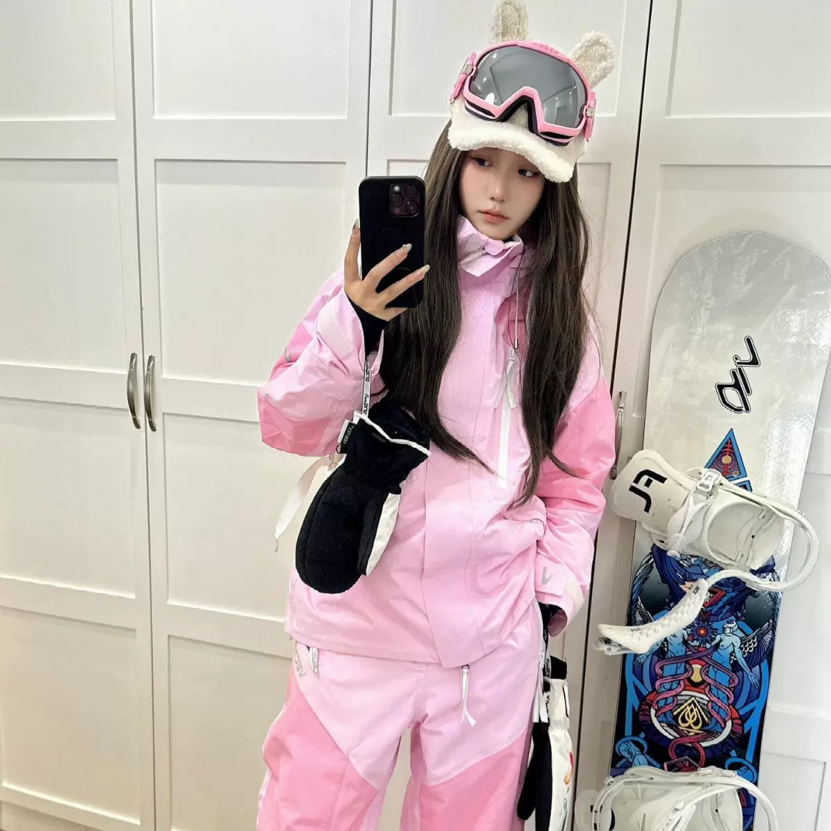 粉色滑雪服套装女款季新款户外三合一防风雪服外套