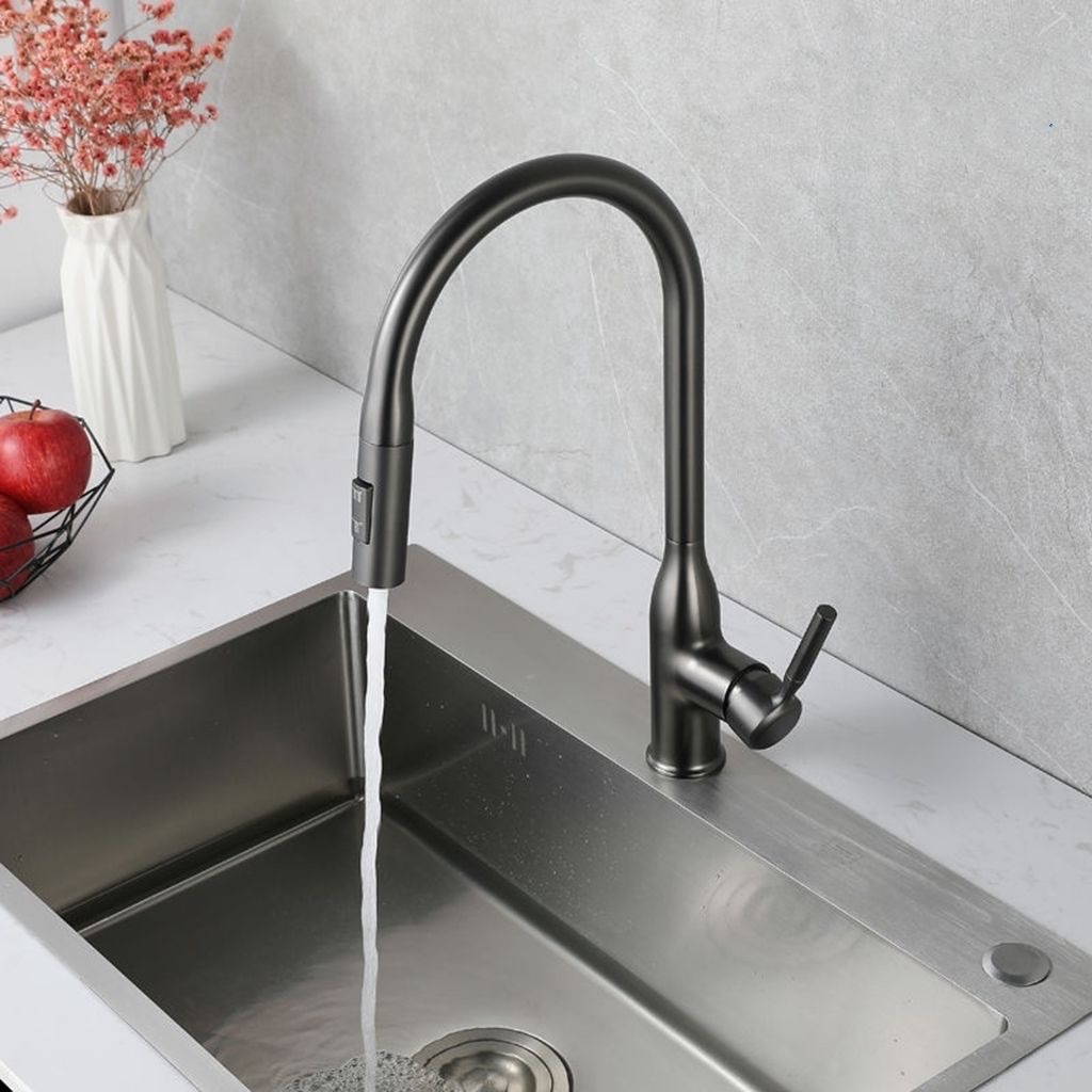Guangdong gun gray pull-out kitchen cold and hot splash-proof faucet, all-copper kitchen sink telescopic faucet undefined