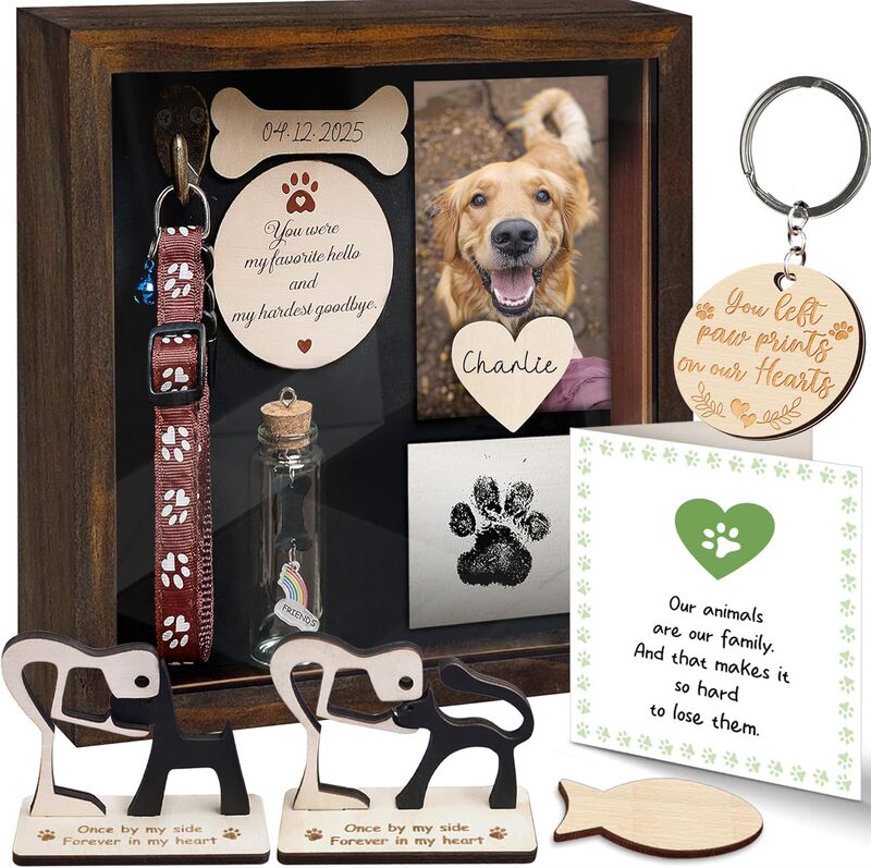 Retro Wooden Pet Memorial Photo Frame Dog and Cat Passing Memorial Display Box Desktop Pet Photo Frame with Lock