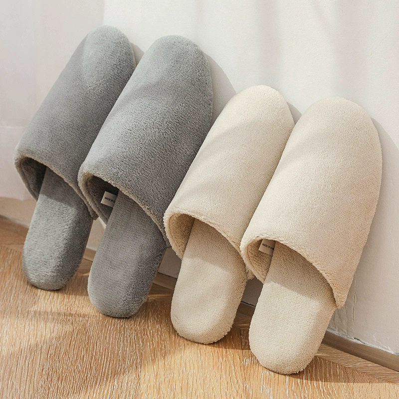 Мягкие плюшевые тапочки с мягким дном для женщин осенне-зимняя пара, домашние теплые домашние простые хлопковые тапочки в японском стиле