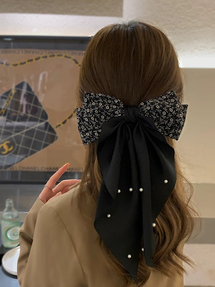 Women's Elegant Sweet Bow Knot Cloth Pearl Hair Clip Hair Tie display picture 8