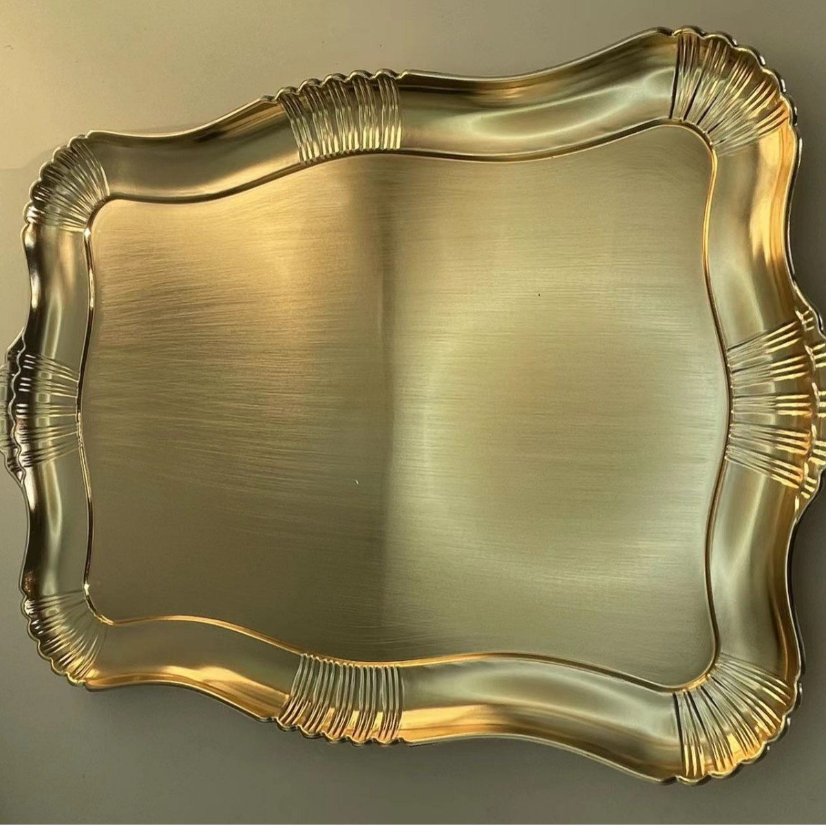 Placa de cargador en el lugar tecnología de galvanoplastia de oro imitación de platos de fruta metálicos platos de oro bandeja de comedor exportación image 9