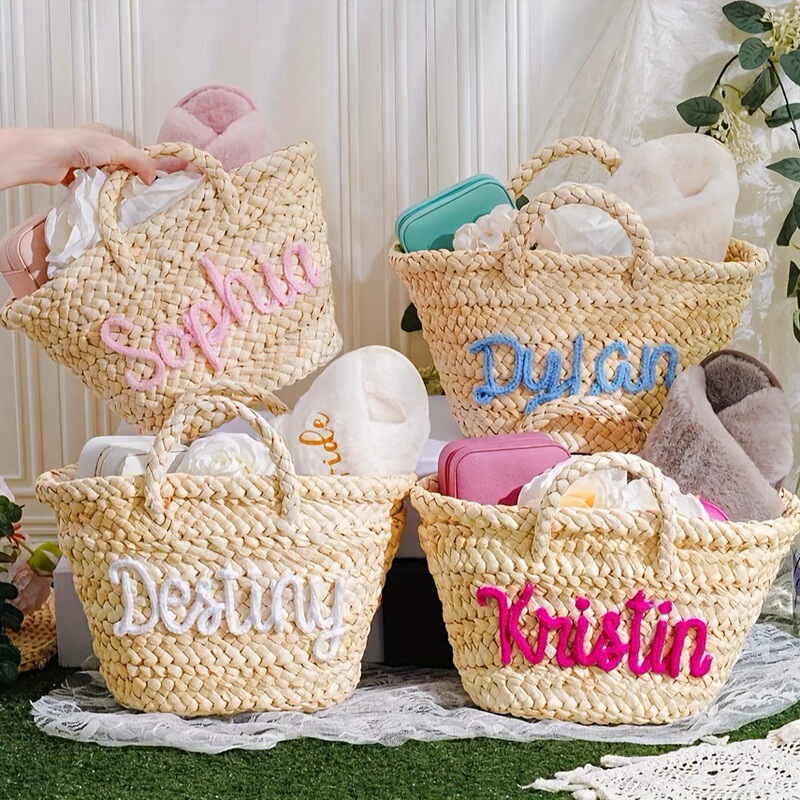 ETSY パーソナライズされた名前ストローバッグ、パーソナライズされた名前ビーチバケーションビーチバッグ夏のファッションハンドバッグ|undefined