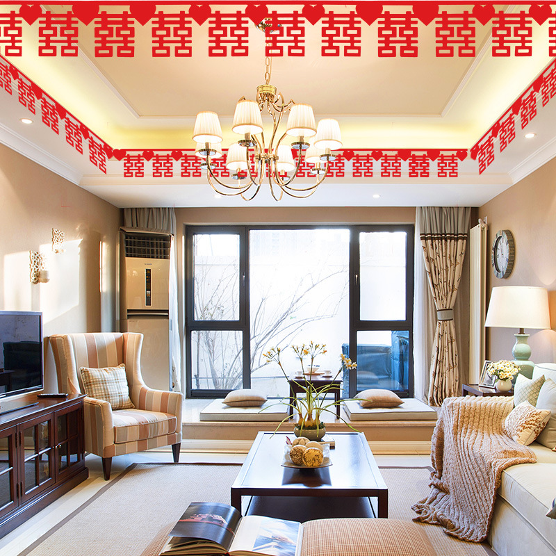 Suministros de boda decoración de la boda sala de estar dormitorio tela no tejida cortina de la boda Nueva Casa Xi carácter Garland